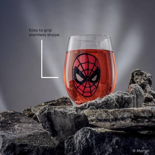 Image of JoyJolt Marvel Heroes Stemless Drinking Glasses, 19oz Superhero Cups ft Hulk Captain America Spiderman and Iron Man, Avengers Glassware Set of 4, Marvel Gifts for Men and Women