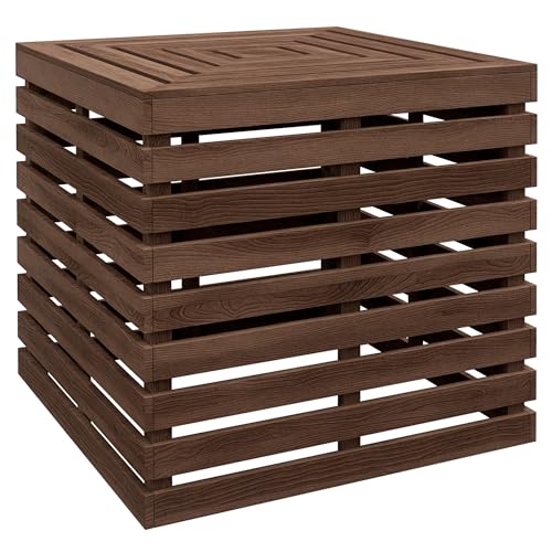 Outsunny Table d'appoint Coffre de Rangement extérieure 3 en 1 pour Base de Parasol en Bois, Cache Pied de Parasol, dim. 50L x 50l x 50Hcm, Marron
