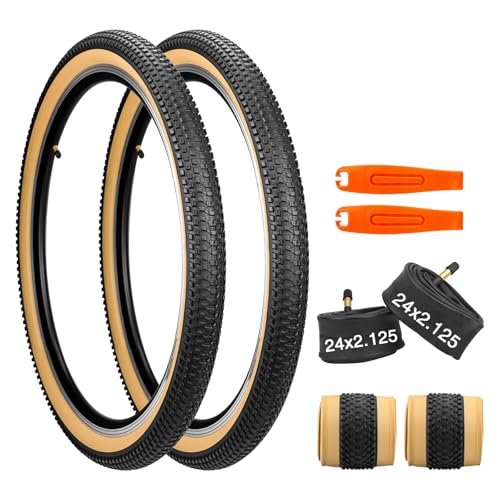 GRELiving 24 Inch Mountain Bike Tire Set, 2 Pack 24x1.75-2.125 Bicycle Tires & Bike Tubes,Durable Bike Tire Replacement,Suitable for MTB/City Bike/Road Bike