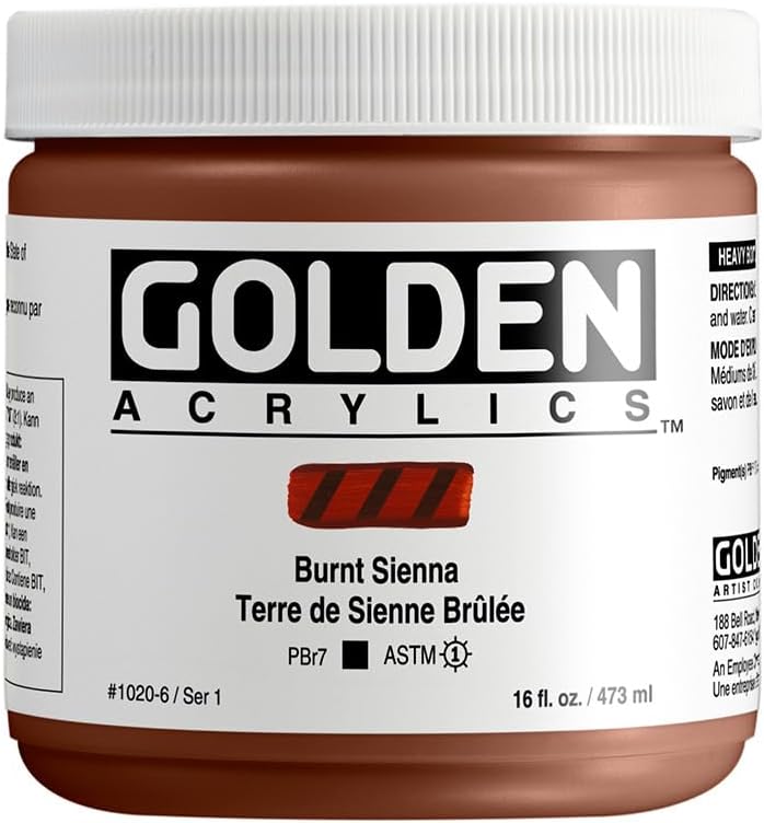 Golden Heavy Body Acrylic - Burnt Sienna - 16 oz Jar