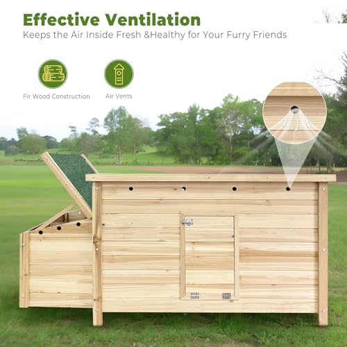 Unovivy Small Wooden Chicken Coop Hen House Poultry Cage with 2 Chicken Nesting Box & Ramp, Poultry Cage Rabbit Hutch for Outdoor Backyard, Natural Wood
