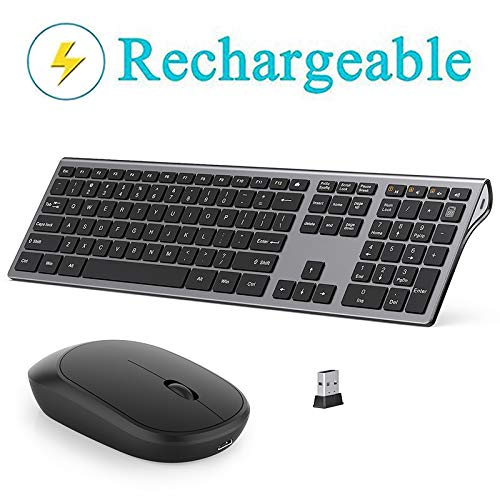 Wireless Keyboard Mouse Combo, Rechargeable Keyboard and Mouse - LEKVEY Slim Keyboard Mice, 2.4G 109 Keys Full-Size QWERTY Keyboard Mouse Set, with Number Pad, Silent Click, Stylish Design, Space Gray