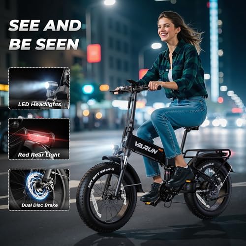 Image of VARUN Electric Bike - 1000W Peak Motor, 25MPH, 60+ Miles, 20 inch * 4.0 inch Fat Tire Foldable Ebike with 48V 13 Ah Battery Lightweight Aluminum Frame E-Bike for Adults with Front Suspension /Full Suspension