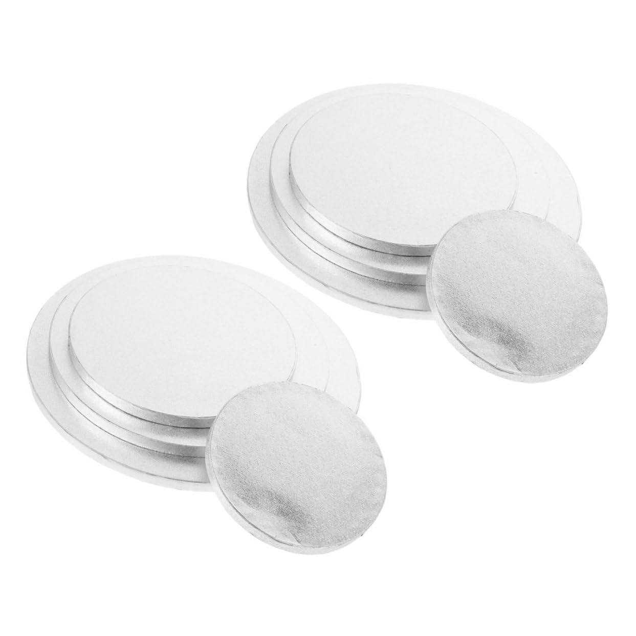 IMIKEYA Base Redonda para Tarta de Cartón Plata 8 Piezas, 15-30 Cm