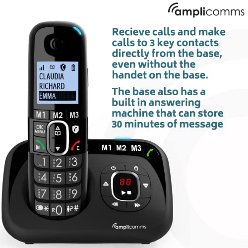 Amplicomms BigTel 1582 Cordless Big Button Phone for Elderly with Answer Machine Plus Additional Handset - Loud Phones for Hard of Hearing - Hearing Aid Compatible Phones - Cordless Number Telephone - 4
