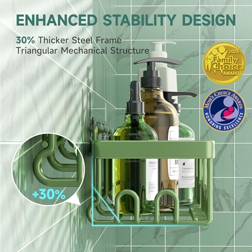 Image of Veken Rustproof & Waterproof Shower Caddy 6-Pack, No Drilling Adhesive Shelves Rack with Soap Holder, Large Capacity Bathroom Organizers and Storage, Wall-Mounted Kitchen & Home Decor, Green