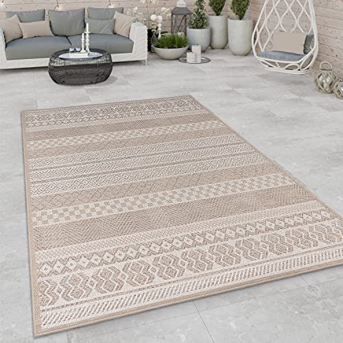 Paco Home Tapis Intérieur & Extérieur Balcon Terrasse Cuisine Motif Ethnique Boho Moderne, Dimension:133x190 cm, Couleur:Beige