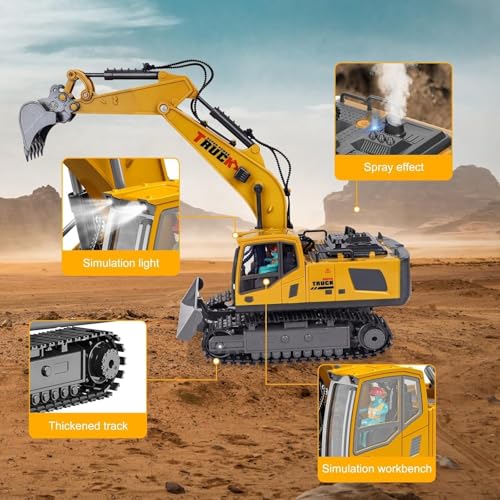 Image of inchRC Excavator Toy 13-Channel 1 /18 Construction Truck with Metal Shovel, 2.4GHz Remote Control Vehicle for Boys & Adults (Multicolor)