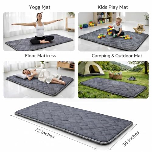 Image of Floor Mattress with Memory Foam for Extra Bedding | Lightweight Portable Rolling Mat for Travel Yoga Outdoor & Camping | Size: 72x36x0.8 Inch