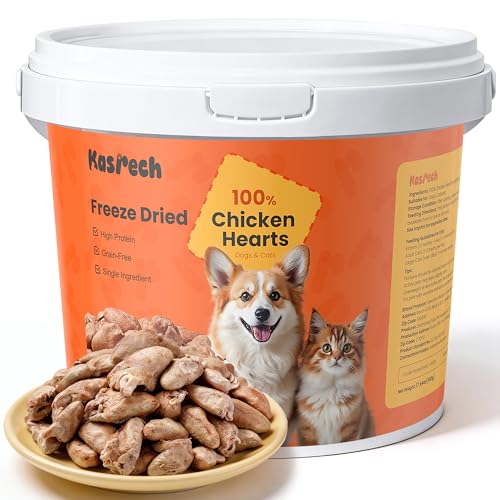 Freeze Dried Chicken Hearts for Cats & Dogs 17.64 oz (1.1LB) Raw High Protein Cat & Dog Treats Single Ingredient Organ Meat Grain Free Healthy Pet Snacks Training Treats & Food Topper No Additives