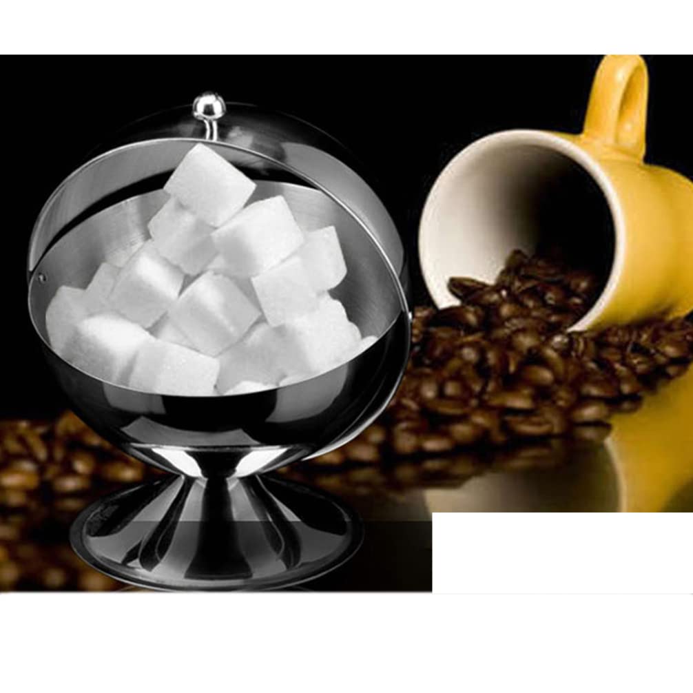 DOITOOL Coffee Containers Sugar Bowl with Roll Stainless Steel Sugar Bowl Spherical Candy Jar Seasoning Condiment Container Salt Cellar Organizer for Kitchen Candy Dispenser