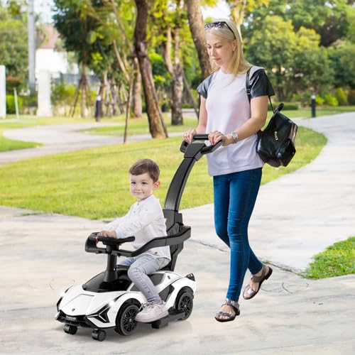 SOARS Lamborghini Rutschauto, Rutschfahrzeug mit Abnehmbarer Schiebstange, Universalrädern, Stauraum, Scheinwerfern, USB-Anschluss, Musik, Spielzeugauto für Kinder ab 1 Jahr (Weiß) – Bild 3