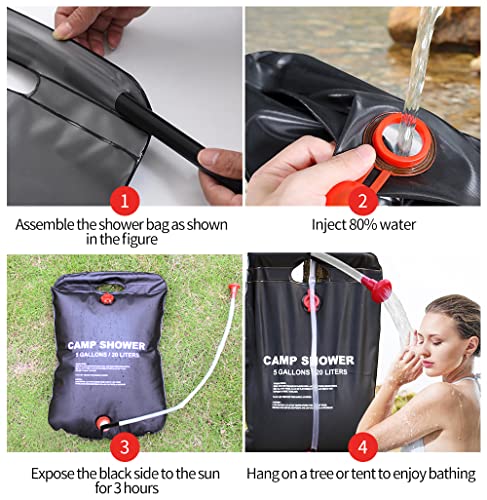 Dkovn 1/2/4 Pack Solar Shower Bag, 5 Gallons/20L Camping Shower Bag, Portable Shower Bag With Removable Hose And On-Off Switchable Shower Head For Camping Beach Swimming Outdoor Traveling thumb #4