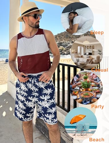 Image of Ekouaer Men's Pajama Shorts Soft Sleepwear Bottoms Elastic Waistband Loungewear Breathable Men Shorts with Pockets