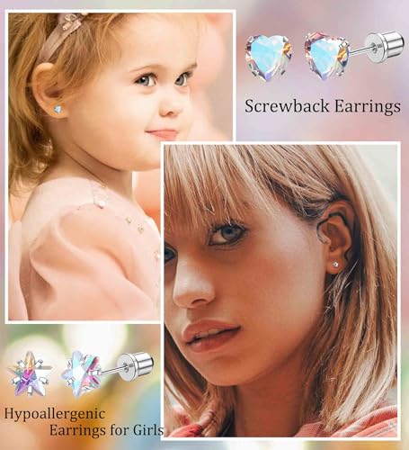 MJust 5 Pairs Titanium Screw Back Earrings for Women Hypoallergenic ScrewBack Earrings for Sensitive Ears Pearl Heart Star Flower CZ 20G Pure Titanium Earrings Studs3