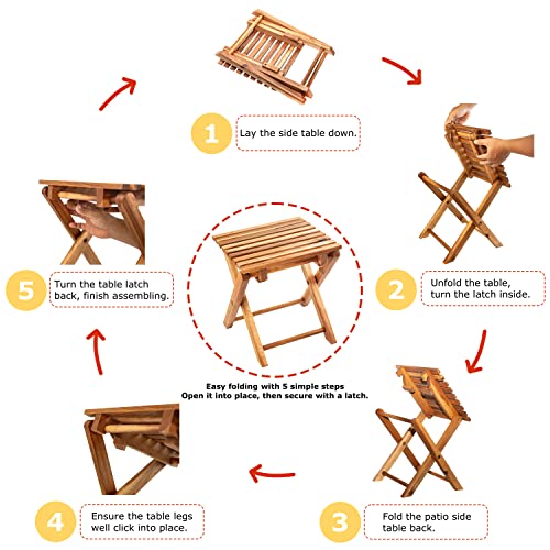 Timberholm Set Of 2 Outdoor Side Tables For Patio, Small Folding Table, Outdoor Table, Poolside, Picnic Tables, Foldable Table, Small Side Table Patio Table, Natural (Square) #TOP3