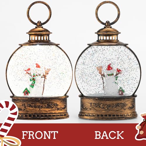 LUSHARBOR Christmas Snow Globe, Lighted Christmas Lantern, 6.1 Inch Mini Glitter Lanterns, Christmas Decorations, Glitter Snow Globe for Christmas, Holiday, Party
