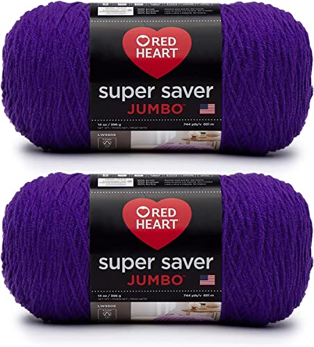 Red Heart Super Saver Jumbo Amethyst Yarn - 2 Pack of 396g/14oz - Acrylic - 4 Medium (Worsted) - 744 Yards - Knitting/Crochet