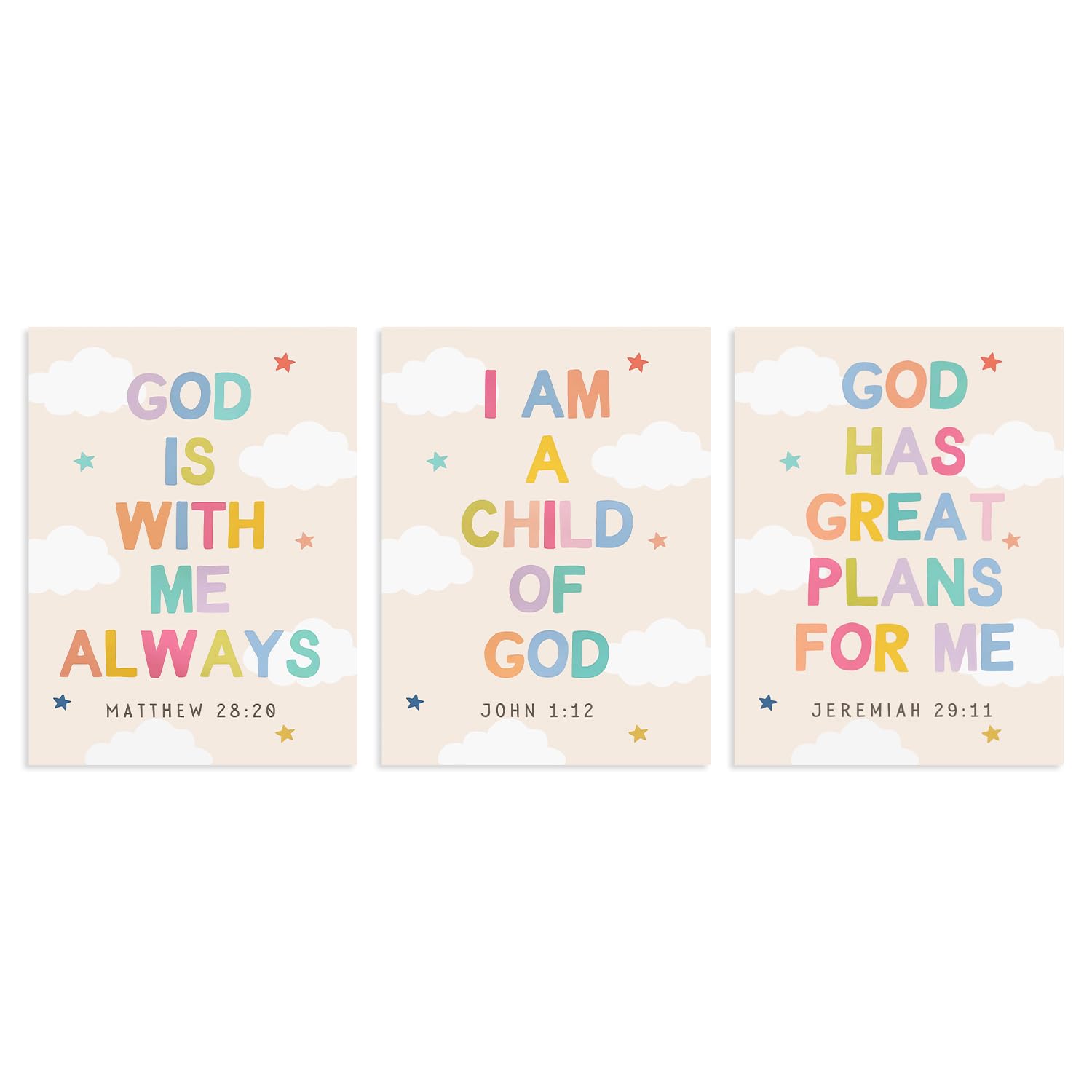 Dazzlewall 3Pcs Christian Nursery Wall Art Set,Colorful Scripture Canvas Prints for Christian Family Kids Bedroom Nursery Decor 12x16 in Unframed