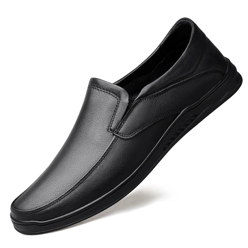 Men's Loafers Solid Color Leather Round Toe Loafer Shoes Slip Resistant Flexible Comfortable Walking Slip-on