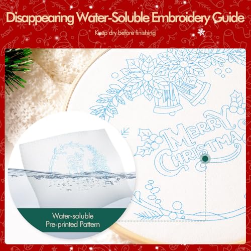 Image of wtisan Christmas Embroidery Kit, Cross Stitch Kits for Beginners, Needlepoint with All Tools & Instructions, Stamped Hand Embroidery Starter Kit for Holiday Crafts & Xmas Home Decor, W12
