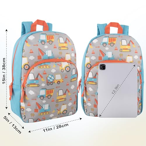 Image of Trail maker 15 Inch Kids Backpacks for Boys & Girls | Preschool, Kindergarten, Elementary School Backpacks with Adjustable, Padded Straps (Construction Trucks)