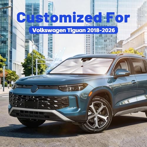 Image of Car Windshield Sun Shade for Volkswagen Tiguan 2018-2026 -[Reflective Coated Fabric] Sunshade Umbrella for Front Window, Car Shades Sun Visor Keep Car Cool and Protects Interior, 1:1 Exact Fit