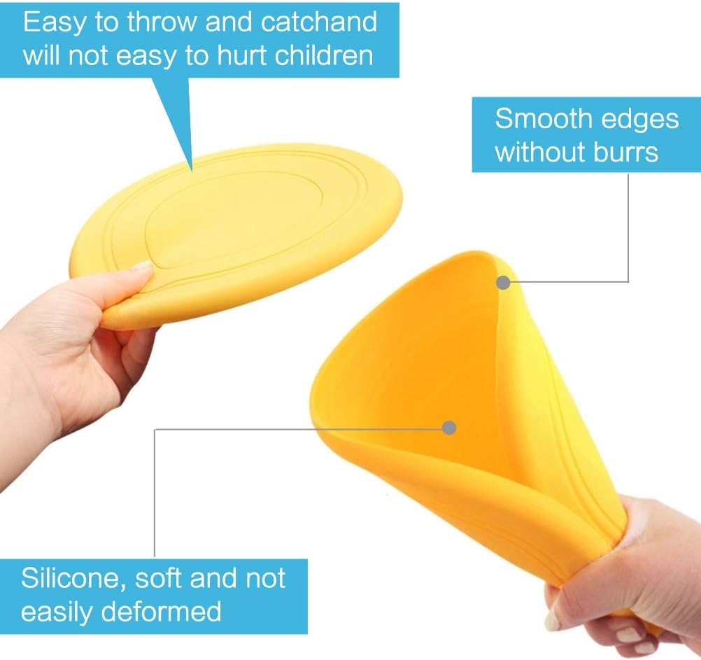 EQLEF Disques Volants Disque Volant Non Glissant Soft Silicone Toy Parents Kid Time Outdoor Sport 2 Pcs (Jaune et Orange)