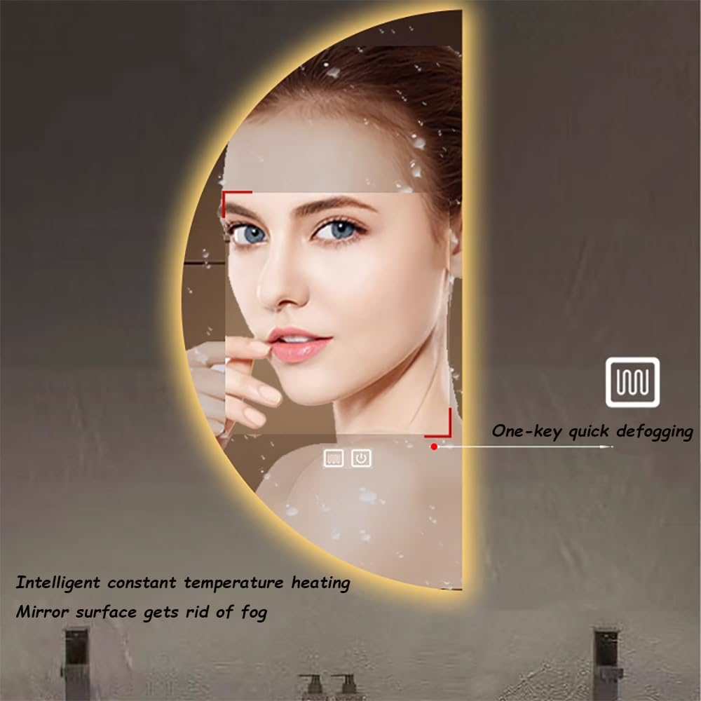 Specchio Da Bagno Semicerchio Con LED E Antiappannamento - Retroilluminato Dimmerabile 3 Temperature Colore - 50x100cm - 3