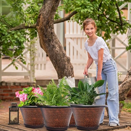 Quarut 12 Inch Pots for Plants,4 Pack Large Flower Pots with Drainage Hole & Saucer,Modern Planters for Indoor Outdoor Plants,Decorative Resin Garden Pots Brown - Thumbnail 6