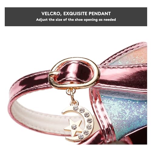 Toddler Girls Dress Shoes with Heels - Sparkly Sequins Flower Girl Sandals Open Toe for Wedding Party | Big Kid Sizes 11-4, Comfortable Bowknot Straps3