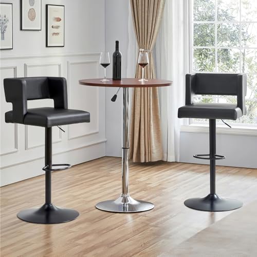 Set de 2 Butacas Barra Ajustables en Altura con Giratorio y Cojín de Cuero, Altura para Isla de Cocina (Negro) miniatura 2