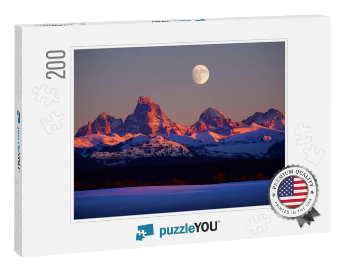 Sunset Light with Alpen Glow on Tetons Tetons Mountains R... Jigsaw Puzzle Jigsaw Puzzle with 200 Pieces