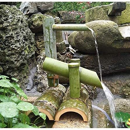 Japanisches Bambus Wasserspiel für Zen Garten, Handgefertigter Teichbrunnen für Patio und Garten, Natürlicher Bambusbrunnen als Gartendekoration für Patio, Teich und Terrasse