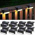 APONUO Solar Step Deck Fence Lights, Outdoor Waterproof Led, 1.77x3.14x1.73in, Black, Warm White, 16 Pcs, Path, Light, for Patio, Stairs, Garden Pathway, Step and Fences
