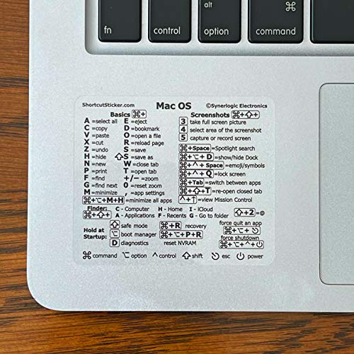 SYNERLOGIC Mac OS (Big Sur/Catalina/Mojave) Keyboard Shortcuts, Clear Vinyl Sticker, Long-Lasting No-Residue Adhesive, Size 3”x 2.5”, Compatible with Any MacBook Air Pro with Intel CPU - Thumbnail 2