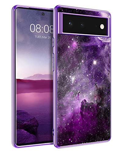 BENTOBEN for Pixel 6 Case, Slim Fit Glow in The Dark Soft Flexible Bumper Protective Shockproof Non-Slip Cute Case Cover for Google Pixel 6 (2021) 6.4', Purple Nebula