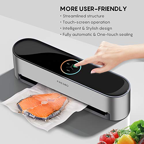 Automatic Vacuum Sealer Machine, FRESKO 5-In-1 Hands-Free Food Sealer for Food Savers, Smart Vacuum Sealer with One-Touch Operation | LED Dynamic UI | Dry & Moist Food Modes | 20 Vacuum Bags