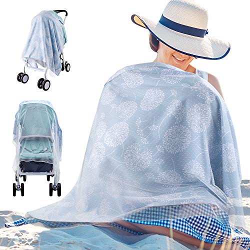 Kaome Nursing Cover for Breastfeeding, Built-in Burp Cloth & Pocket Breast Feeding Cover Ups, Large Soft Breathable Multiuse Full Coverage Breastfeeding Privacy Protection Breastfeeding Cover