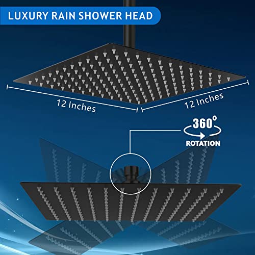 Voolan VL-103-BL1.8 Rain Shower Head - High Flow Large Rainfall Shower Heads Made Of Stainless Steel - Waterfall Bathroom Square Showerhead thumb #4