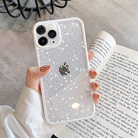 EKAM TPU Back Case for iPhone 13 Pro Max - Glitter Translucent Sparkly Bling Design for Girls Women Liquid Silicone, Anti-scratch Shockproof Protective Cases for iPhone 13 Pro Max - 6.7 Inch (White) Cover
