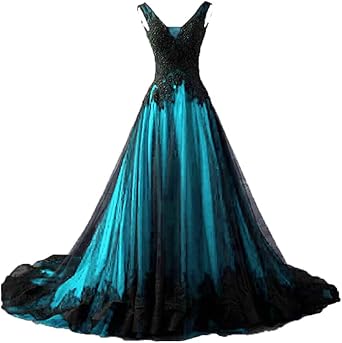 ZVOCY V-Neck فساتين الزفاف القوطية السوداء تول الدانتيل زين العباءات الرسمية حفلة موسيقية