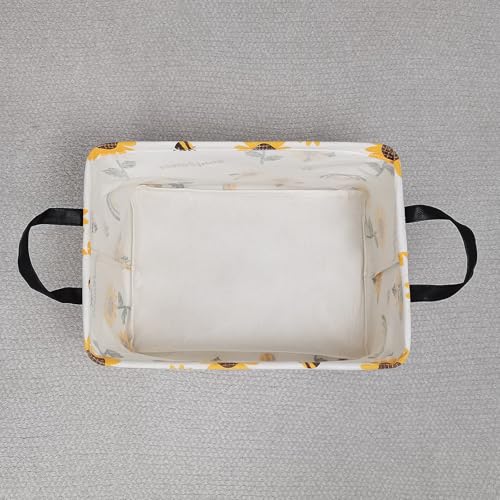Image of Rectangular Storage Bin Collapse Canvas Fabric Cartoon Storage Basket with Handles for Organizing Home Kitchen Boys and Girls Toys Office Closet Shelf Baskets(Rec Sunflower)