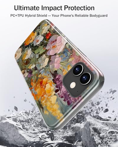Image of Goodon for iPhone 12 Mini Case Cute - Wireless Charging Compatible - Dual-Layer Hard Shell + Silicone Cover - Protective Phone Case with Trendy Designs for Women - Oil Painting Flowers