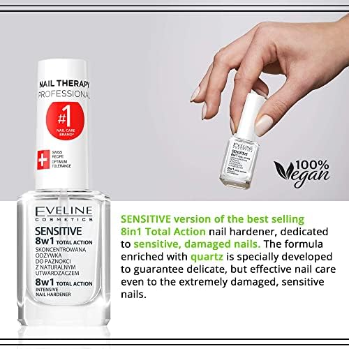 Eveline Cosmetics Sensitive 8w1 Total Action Skoncentrowane Serum Odżywka + Wzmacniacz + Utwardzacz do Łamliwych Paznokci | 12 ml | Leczenie Naprawcze | Łatwa Aplikacja | Efekty Natychmiastowe