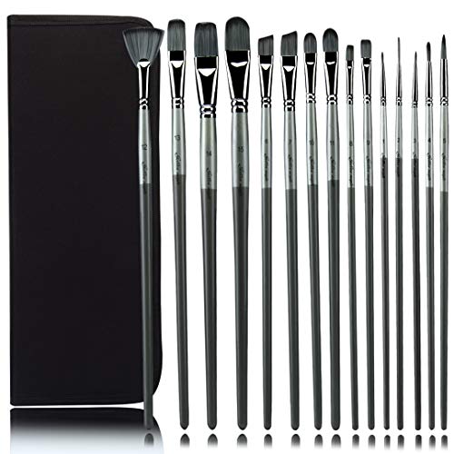 Juego De Pinceles De Pintura Para Artistas, Acuarela, Aceite, Acrílico Y Pinceles Para La Cara, 15 Pinceles De Artista Con Soporte Para Pinceles De Pintura, Soporte Para Pinceles Incluido.