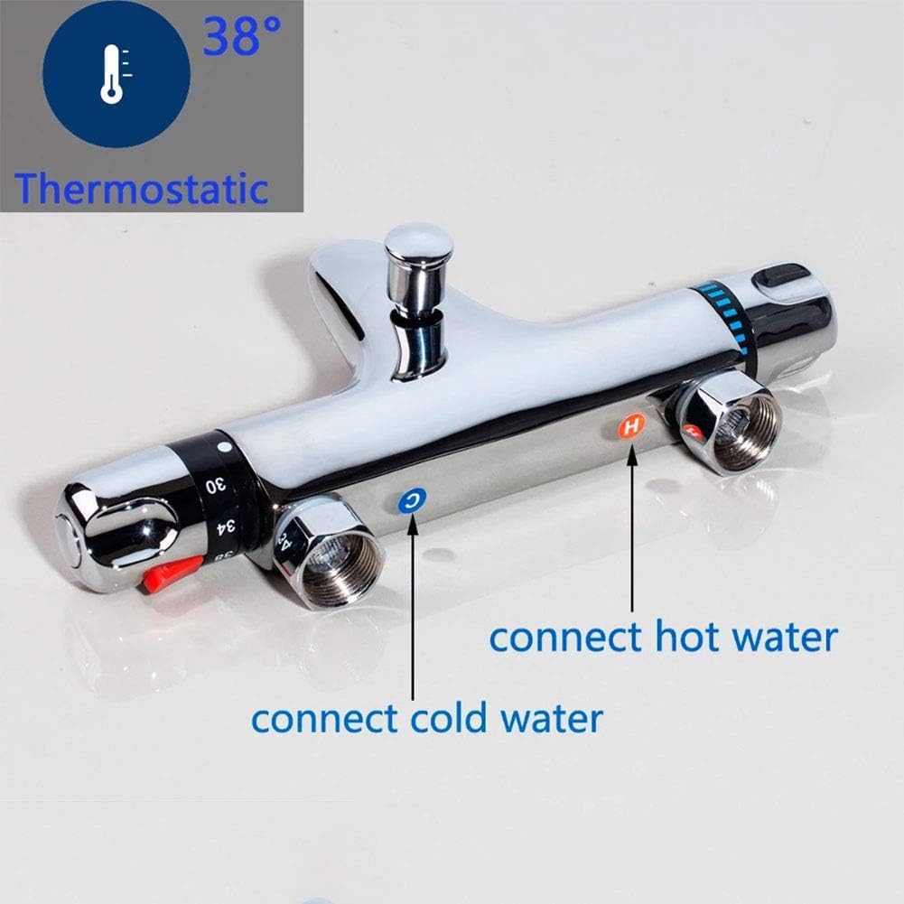 Eumatenova Badkraan thermostaat, douche-armatuur, mengkraan, douche- thermostaat met 38 °C veiligheidsknop, opbouwbad thermostaat badkraan