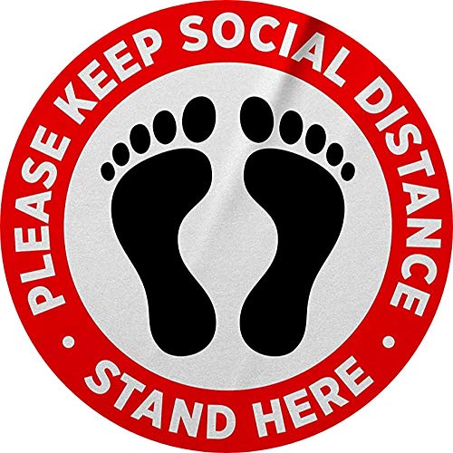 (5 Pack) Social Distancing Wait Here Stand Here Keep 6ft in Between Distance Marker Floor Decal for Social Distancing While in Line - 7" Floor Decals Floor Sign (5 Pack, 7 inches)