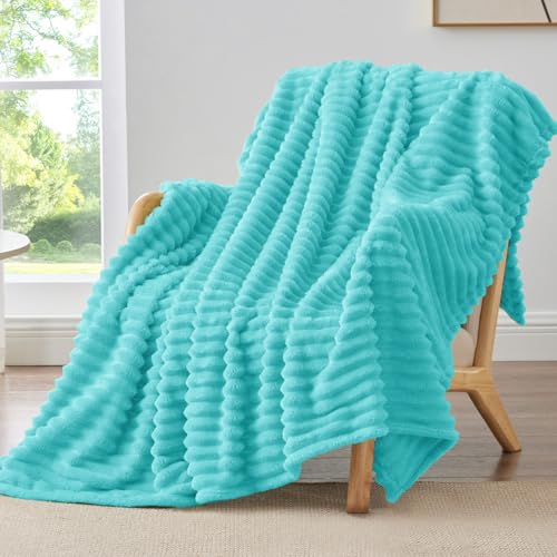 Image of BEDELITE Ribbed Twin Blanket for Couch & Bed, Aqua, 60 inchx80 inch | Ultra-Soft Plush Fleece, Cozy, Warm Yet Lightweight, Ribbed Texture, Home Decor, Machine Washable, Giftable, All-Season Use