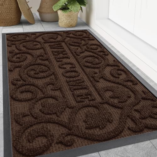 Image of Smiry Welcome Door Mat Outside Entrance, Heavy Duty Trap Dirt and Moisture Easy Clean Low Profile Patio Porch Indoor Outdoor Front Doormat for Entry, 47x32 Inch, Dark Brown